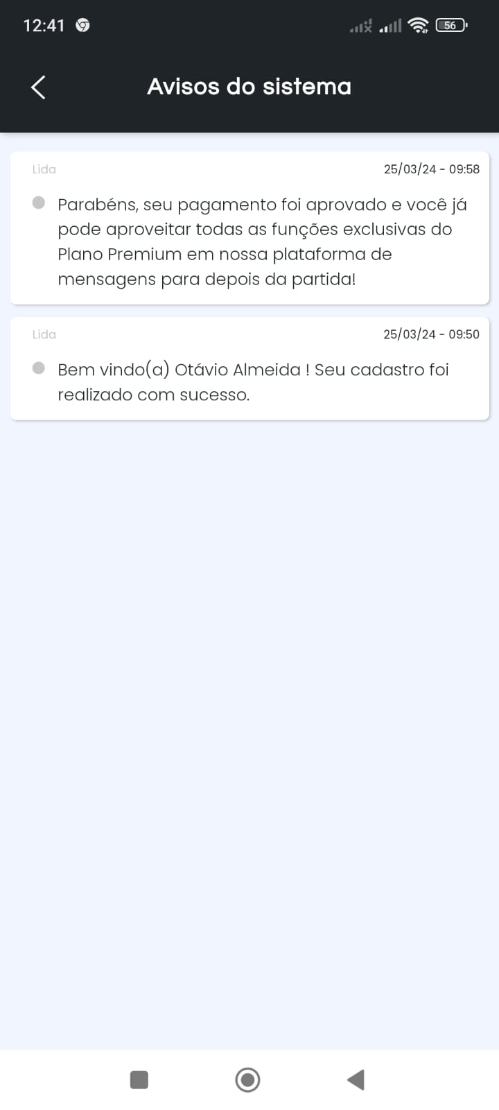Avisos do sistema