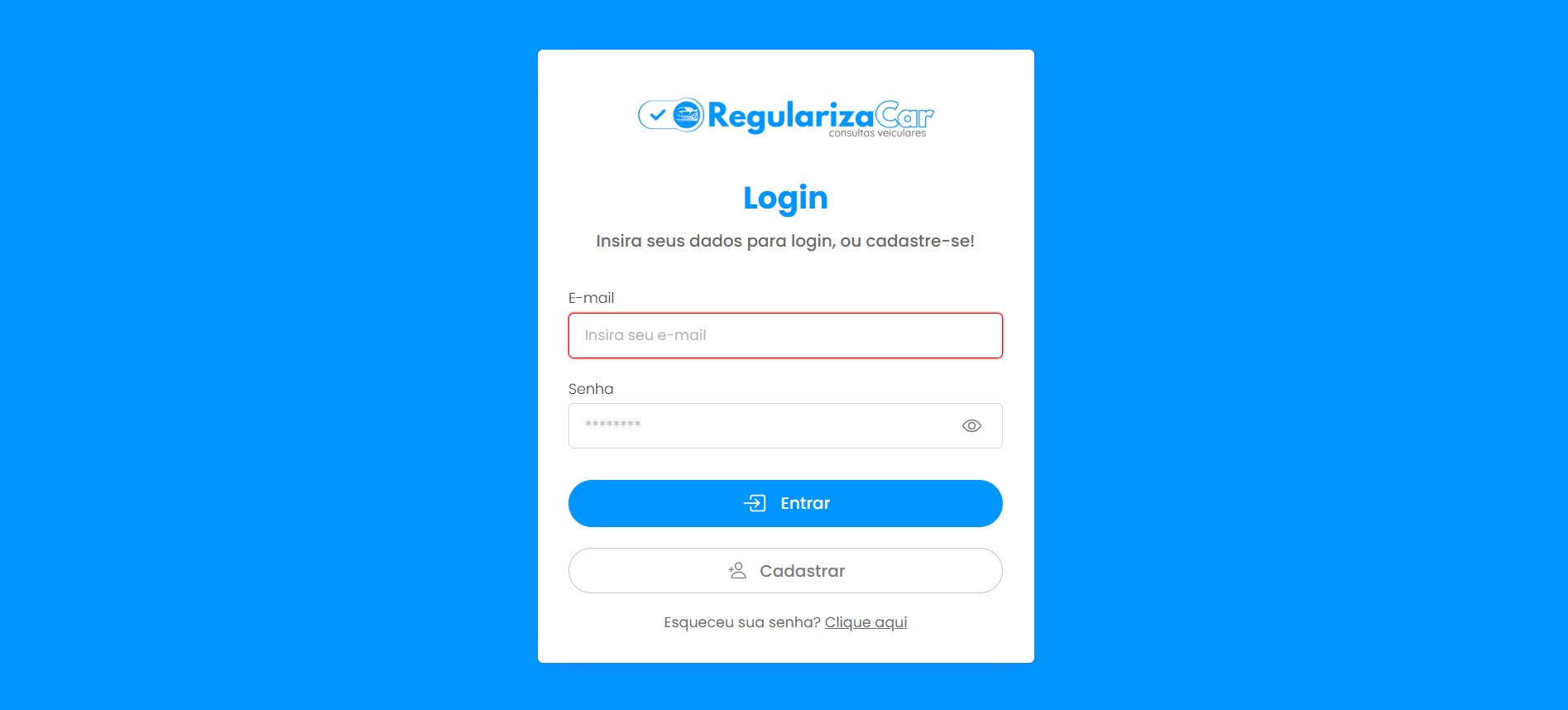 Login da Regulariza Car