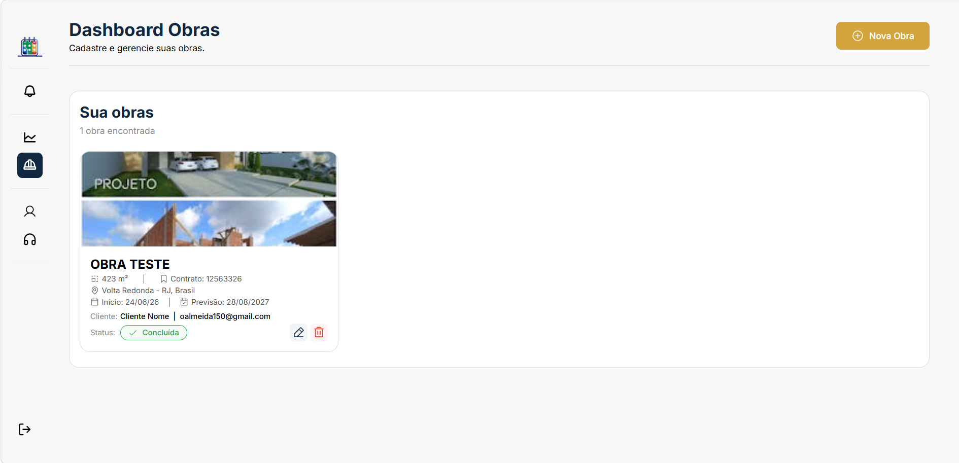 Dashboard de obras da SolutObras